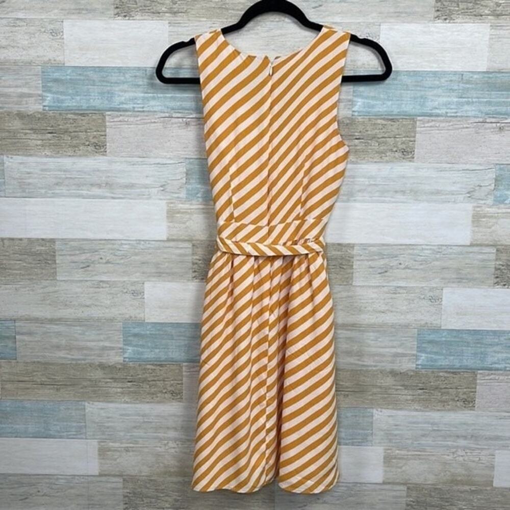 LOFT Mock Wrap Tie Waist Dress Yellow White Stripe Womens 2